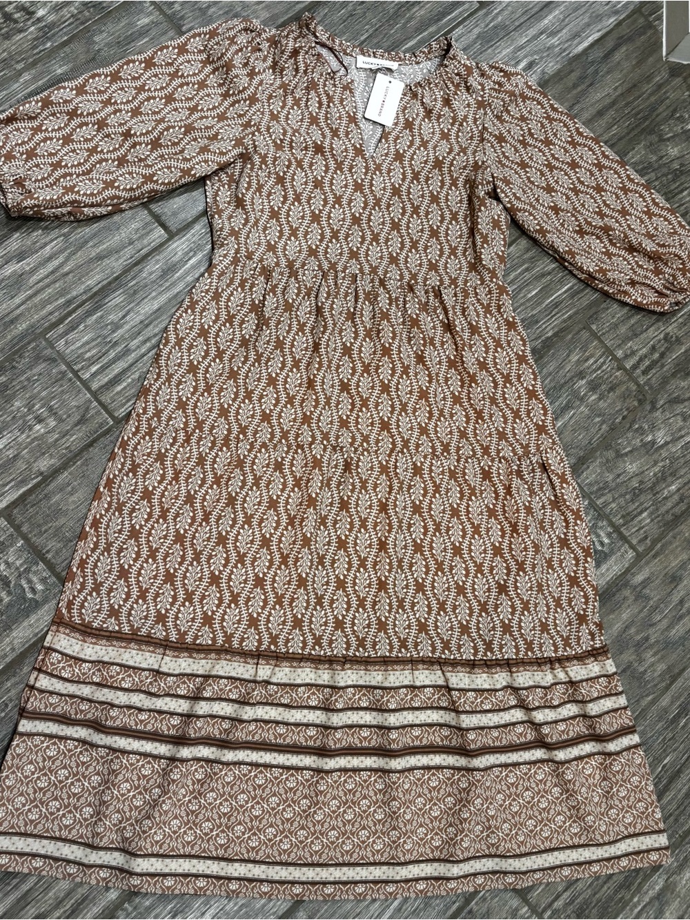 Lucky Brand Brown and Cream Printed Maxi Dress
